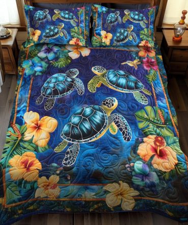 Hawaiian Bliss Turtle 3-Piece Quilted Bedding Set