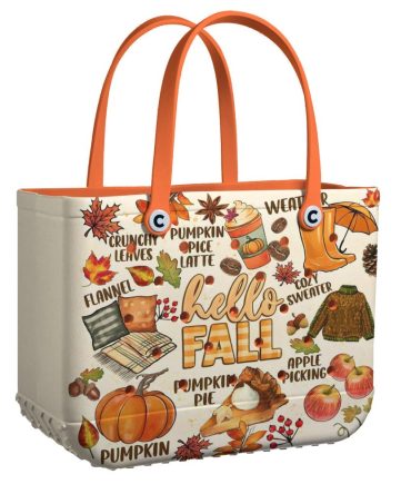 Hello Fall Tote Bag - Autumn Leaves & Pumpkin Spice Design - Perfect For Seasonal Outings