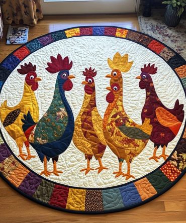 Hen Harmony Quilted Round Mat