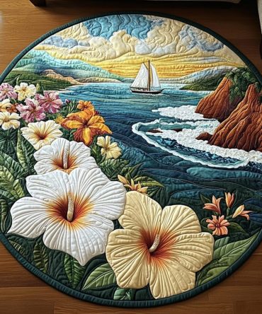 Hibiscus Island Escape Quilted Round Mat