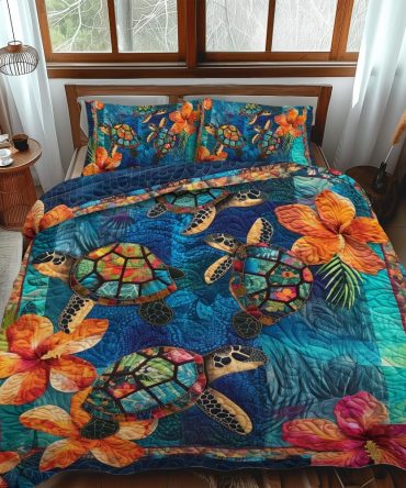 Hibiscus Turtle Bay 3-Piece Quilted Bedding Set