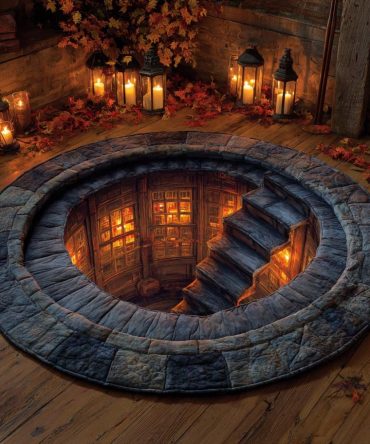 Hidden Library Portal Quilted Round Mat