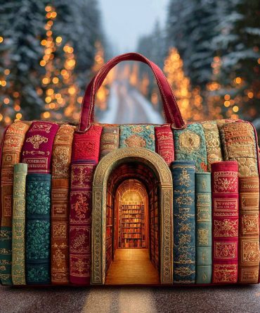 Hidden Library Quilted Duffle Bag — Vintage Book-Lover Weekender & Travel Carry-On, Quilted Overnight Gym Bag