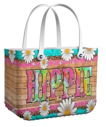 Retro Hippie Tote Bag With Daisies - Colorful Boho Handbag For Stylish Adventures