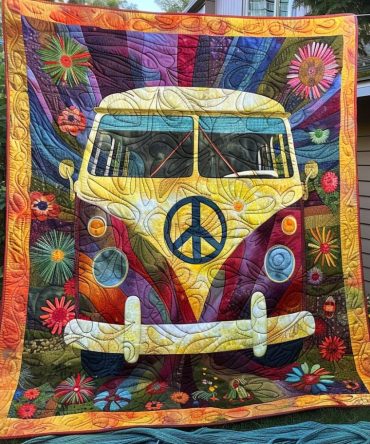 Hippie Groovy Van Quilted Blanket
