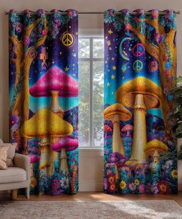 Hippie Mushroom Cosmos Quilted Curtains