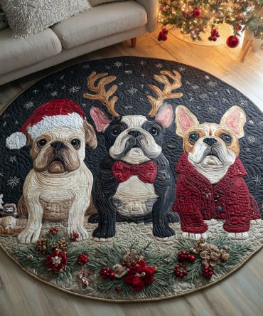 Holiday Bulldog Pals Quilted Round Mat
