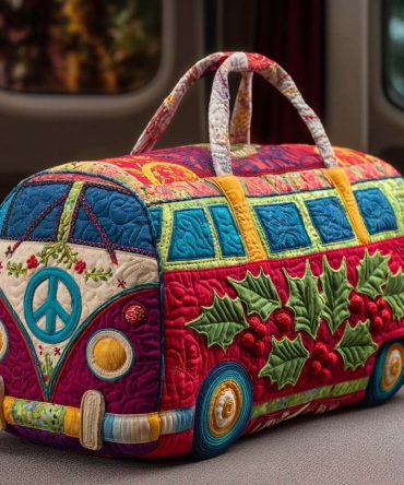 Holiday Freedom Van Quilted Weekender Duffle Bag - Retro Patriotic Camper Travel Overnight Carry-On