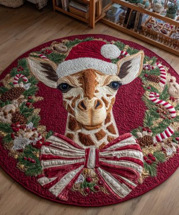 Holiday Giraffe Wreath Quilted Round Mat