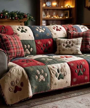 Holiday Paw Quilted Sofa Cover