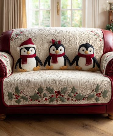 Holiday Penguin Quilted Sofa Cover