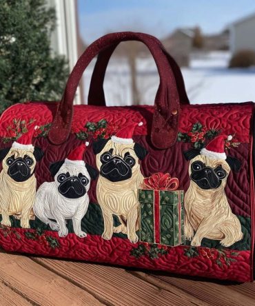 Holiday Pugsy Quilted Duffle Bag — Cute Pug Travel Duffel for Christmas, Weekend Getaways & Gym | Gift for Dog Lovers