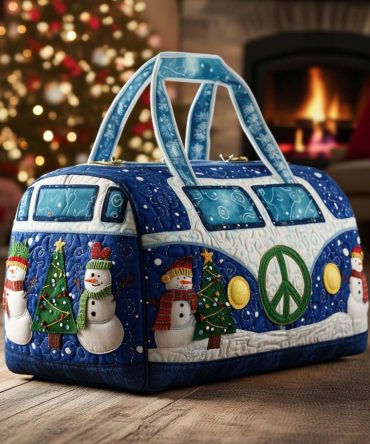 Holiday Van Vibes Quilted Duffle Bag — Retro Camper Van Holiday Travel Duffel, Quilted Weekend Bag & Carry-On Gift