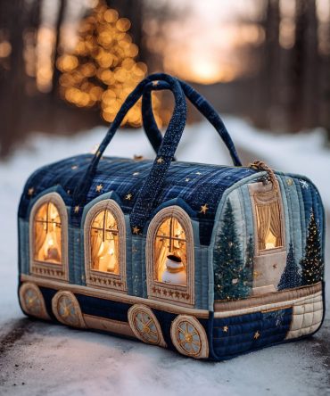 Holly Christmas Train Quilted Duffle Bag - Festive Travel & Gym Bag for Holiday Adventures