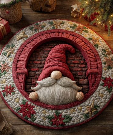 Holly Gnome Haven Quilted Round Mat