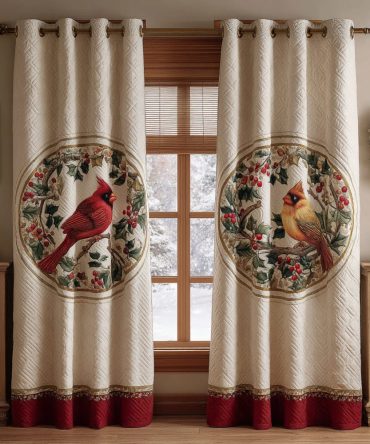 Holly Haven Cardinal Quilted Curtains