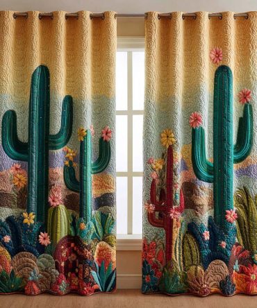 Honey Sky Cactus Garden Quilted Curtains