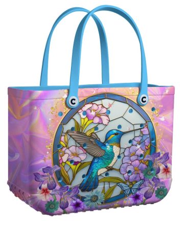 Bucket Tote Bag, Limited Edition Bogg Bag, Beach Bag Hummgingbird Moasic Glass