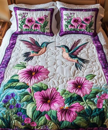 Hummingbird Harmony 3-Piece Quilted Bedding Set