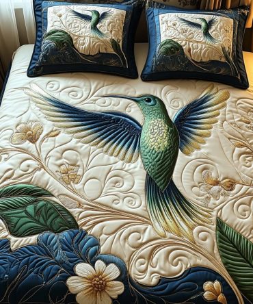Hummingbird Haven 3-Piece Quilted Bedding Set
