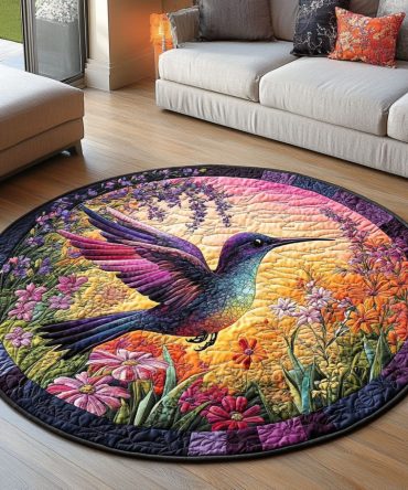 Hummingbird Hues Quilted Round Mat