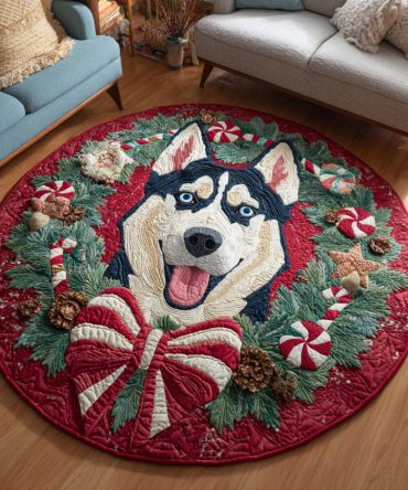 Husky Candy Wreath Quilted Round Mat