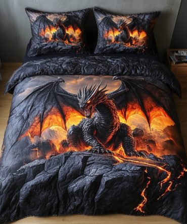 Inferno Dragon 3-Piece Quilted Bedding Set