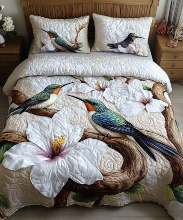 Ivory Whisper Wings 3-Piece Quilted Bedding Set