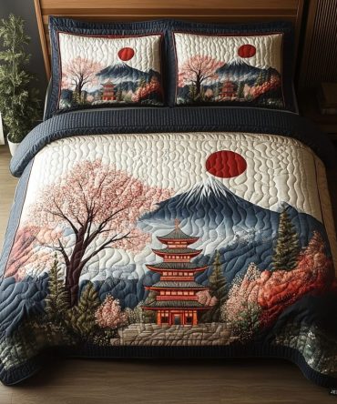 Japanese Pagoda Delight 3-Piece Quilted Bedding Set