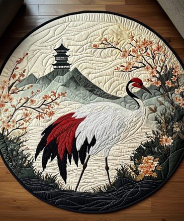 Japanese Crane Pagoda Quilted Round Mat