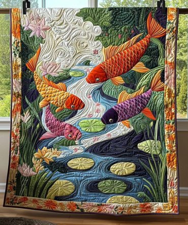 Japanese Koi Charm Quilted Blanket