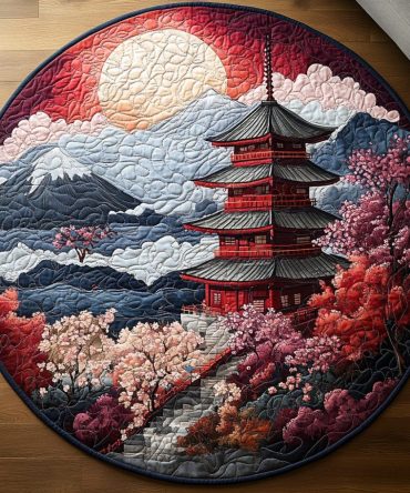 Japanese Pagoda Bloom Quilted Round Mat