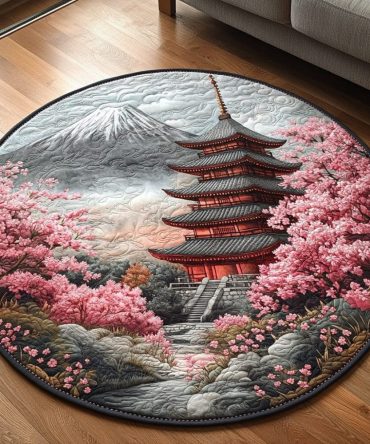 Japanese Pagoda Charm Quilted Round Mat