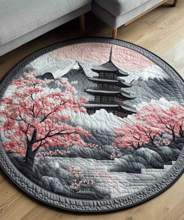 Japanese Pagoda Mist Quilted Round Mat