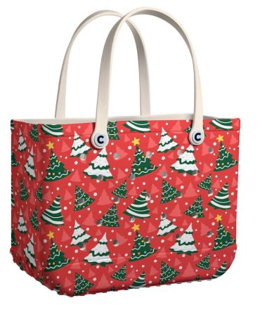 Festive Christmas Tree Tote Bag - Stylish Reusable Holiday Shopping Tote With Red & Green Design