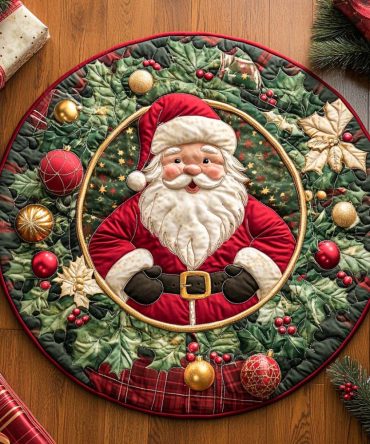 Jingle Bell Santa Quilted Round Mat