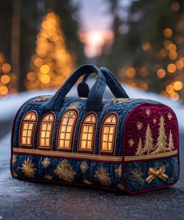 Jingle Christmas Train Quilted Duffle Bag — Festive Holiday Quilted Travel & Weekender Bag for Carry-On, Overnight, Gym, Gift