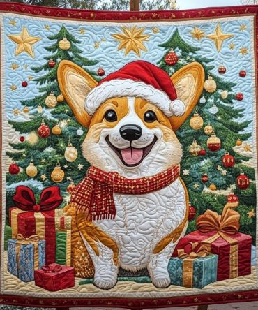 Jolly Corgi Christmas Quilted Blanket