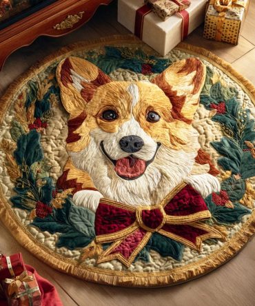 Jolly Corgi Quilted Round Mat