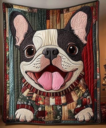 Jolly French Bulldog Quilted Blanket