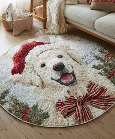 Jolly Great Pyrenees Quilted Round Mat
