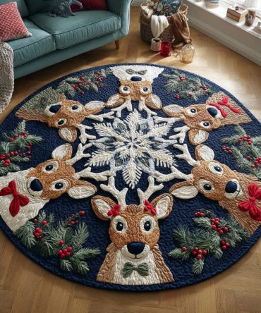 Jolly Reindeer Quilted Round Mat