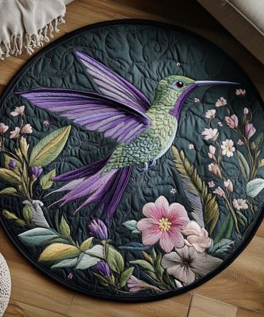 Joyful Hummingbird Kiss Quilted Round Mat