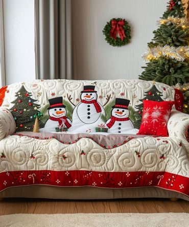 Joyful Snow Trio Quilted Sofa Cover