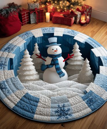 Joyful Snowman Quilted Round Mat