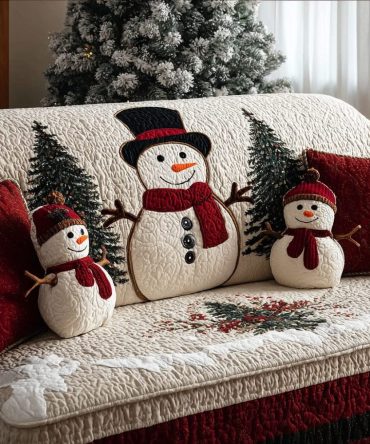 Joyful Snowman Quilted Sofa Cover
