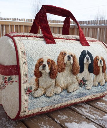 Joyful Quilted Spaniel Duffle Bag — Cute Spaniel Dog Print Weekender Travel, Gym & Overnight Carry-On for Dog Lovers