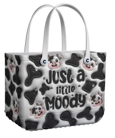 Trendy Cow Print Tote Bag - 'Just A Little Moody' Design, Durable & Stylish For Everyday Use