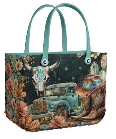 Vintage Western Tote Bag - Floral, Skull & Truck Design - Perfect For Stylish, Everyday Use