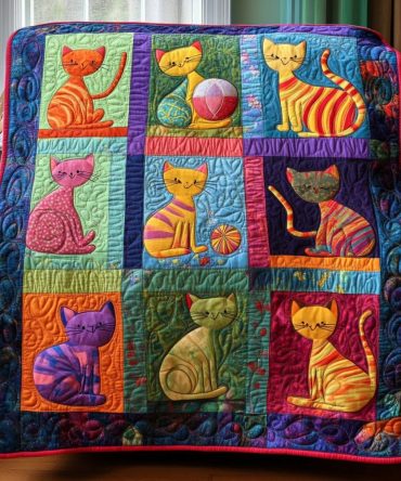 Kaleidoscope Kittens Quilted Blanket